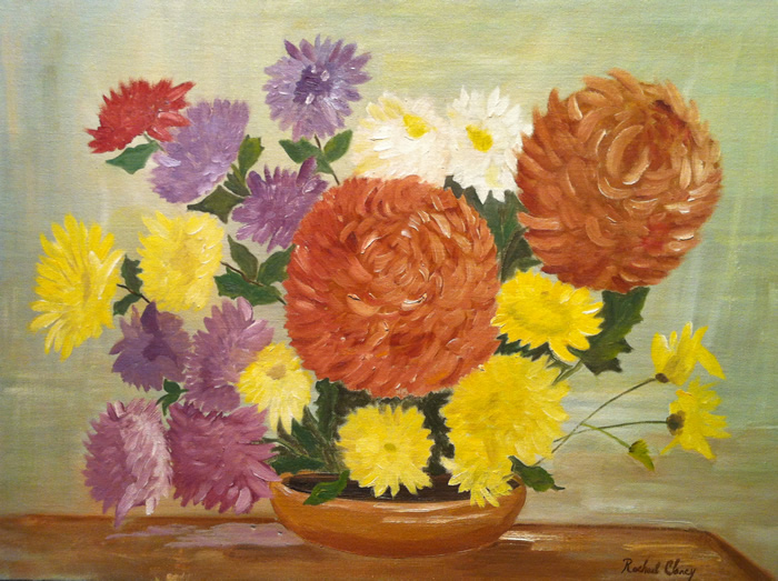 Rachael Clancy - Chrysanthemums - Oil on board