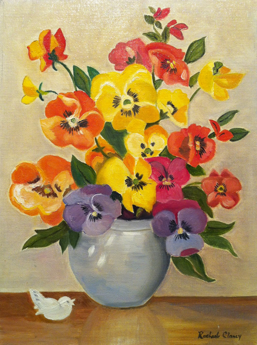 Rachael Clancy - Pansies - Oil on board