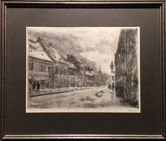 Istvan Elesdy - Etching - Fortuna Street In Winter (Budapest) 