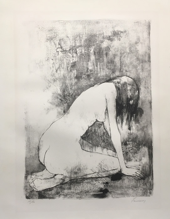 Jean Jansem -S/N  Lithograph - Kneeling Female Nude